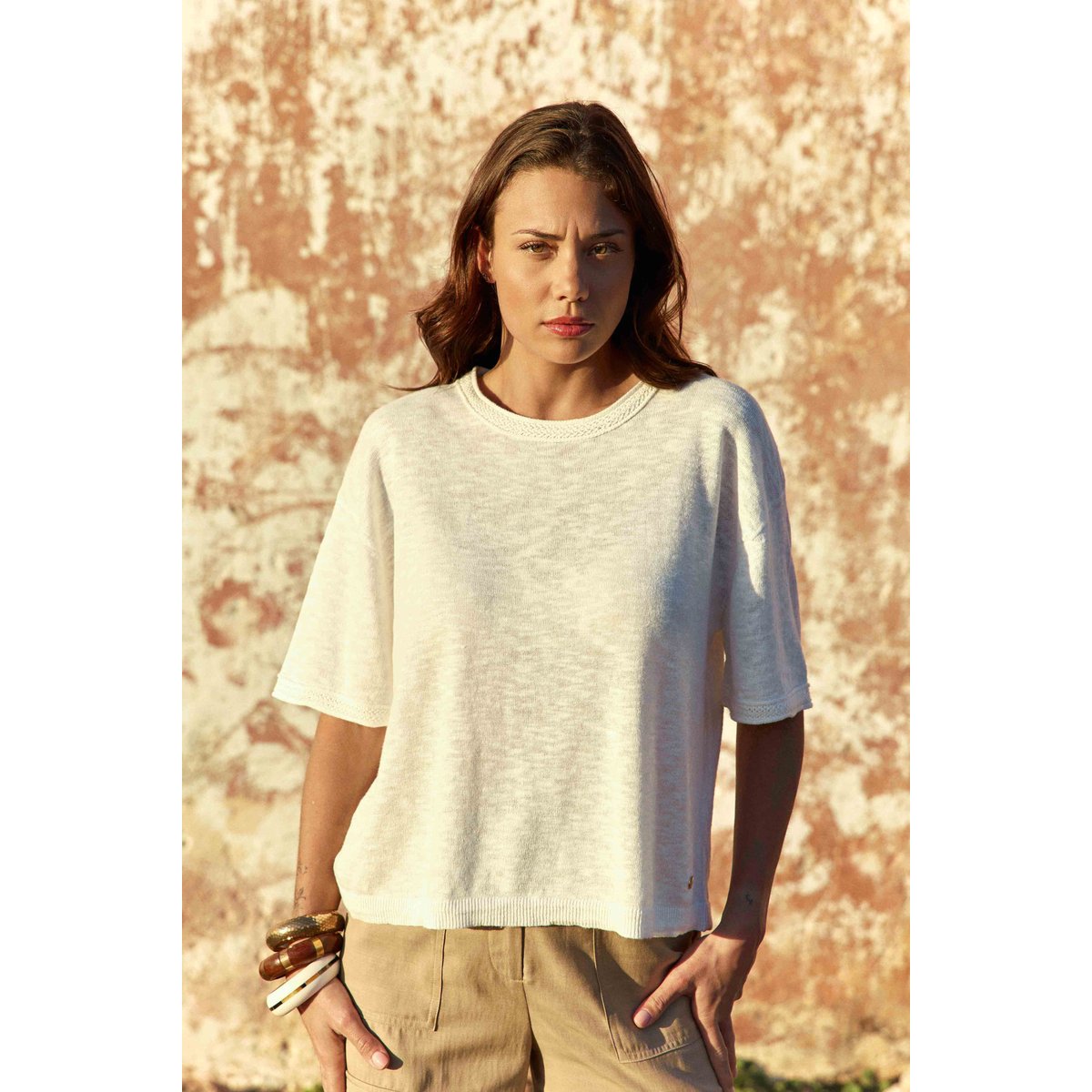 T-shirt manches courtes col rond uni MIRLEY 11-ecru, LA PETITE ETOILE