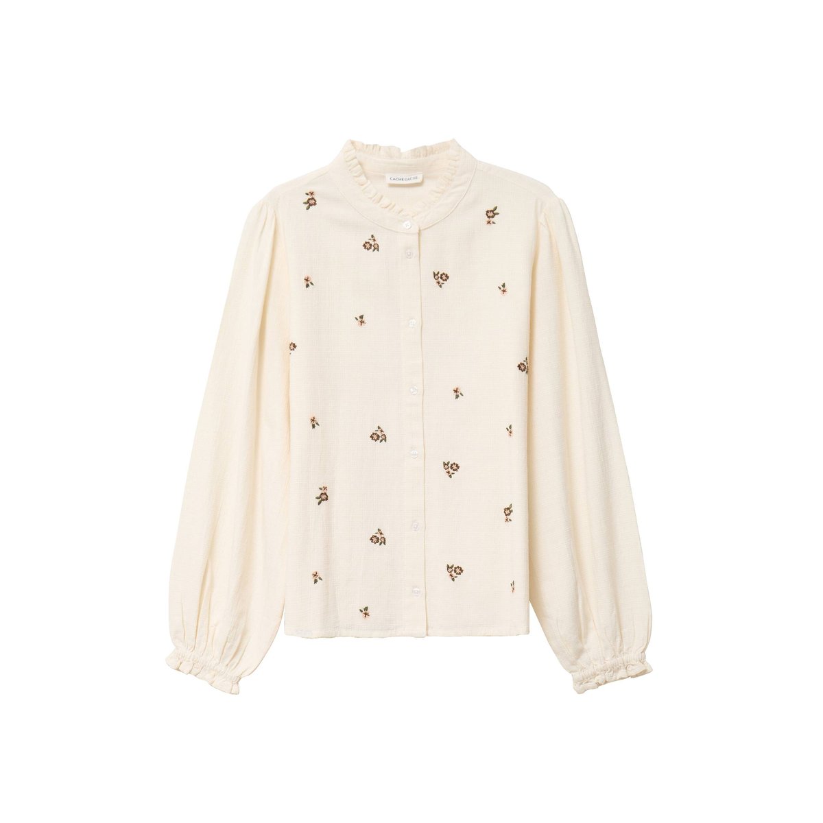 Blouse droite courte col v broderie ivoire, CACHE CACHE