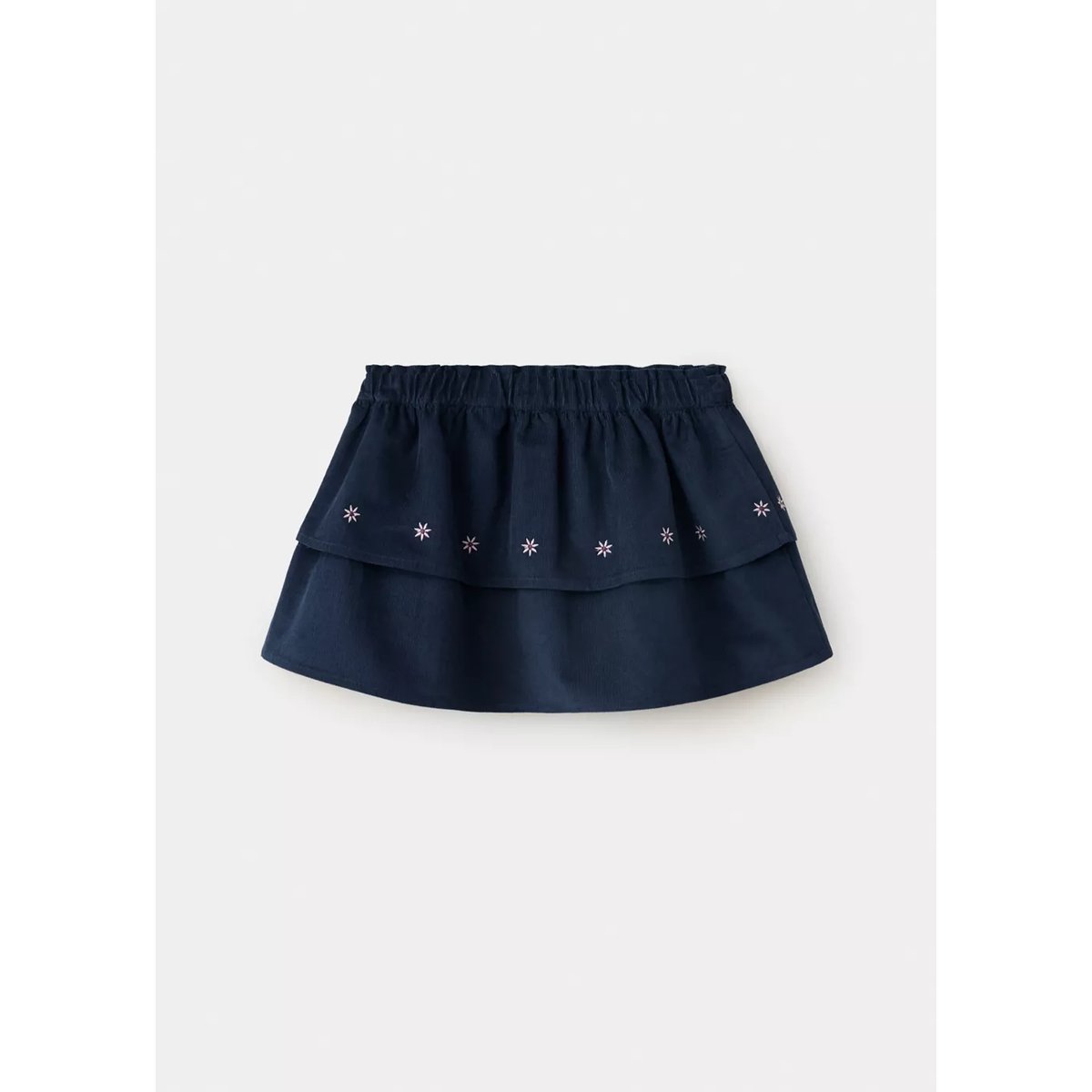 Jupe en velours côtelé avec broderie florale bleu marine, MANGO BABY