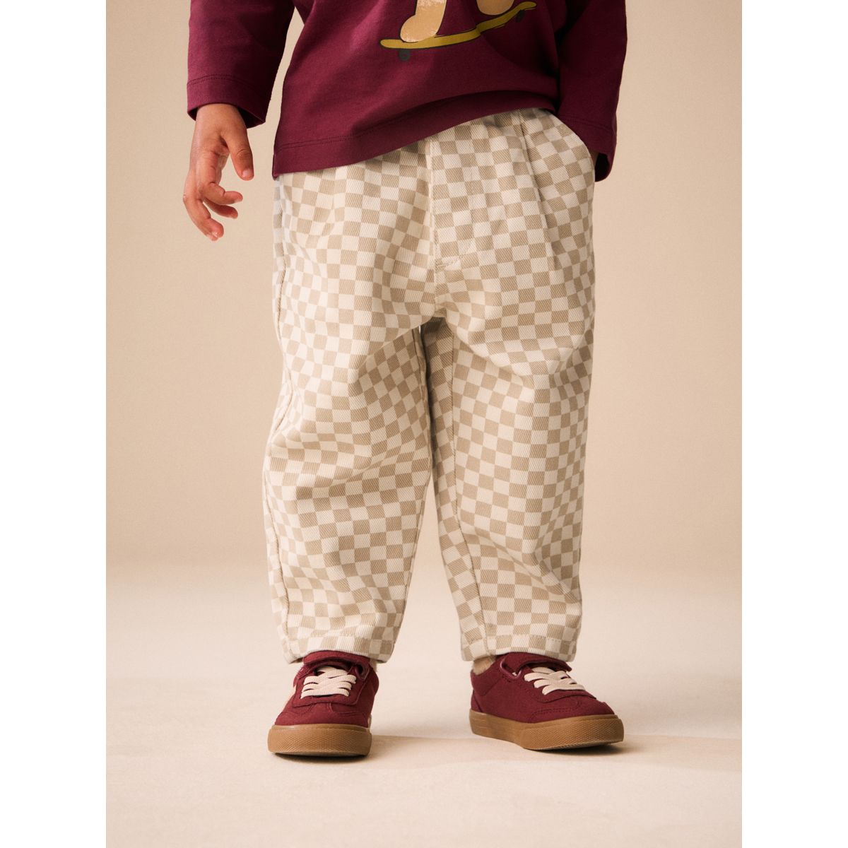 Pantalon ample à enfiler damier neutre, NEXT