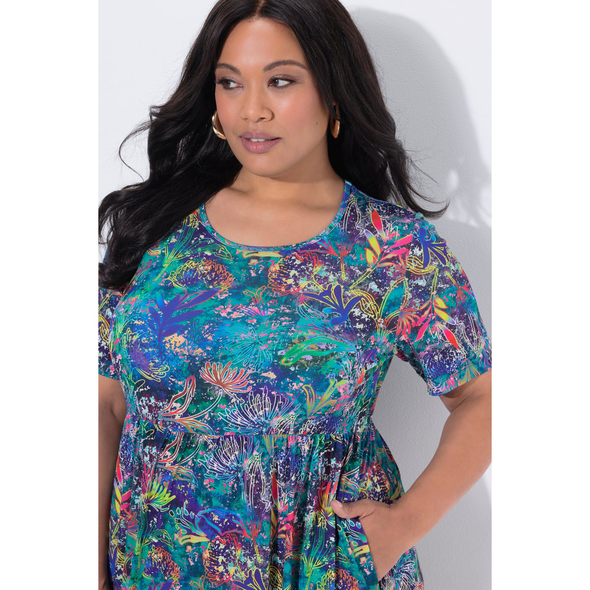 Robe maxi coupe évasée, poches bleu azur, ULLA POPKEN