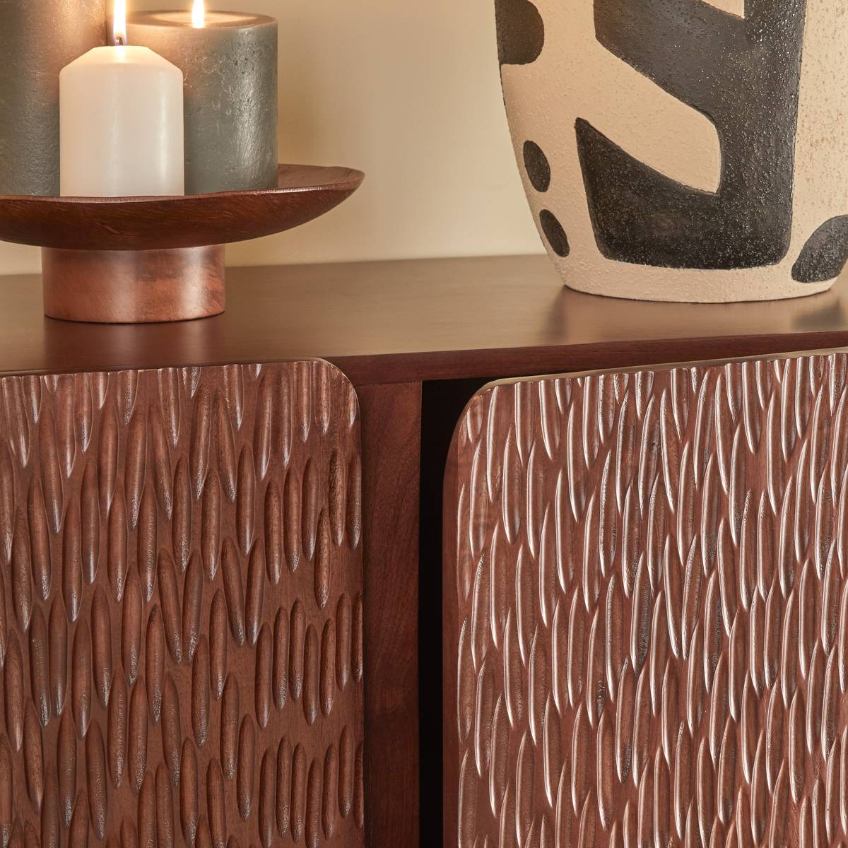 Buffet rectangulaire avec portes en manguier NYERO marron, ATMOSPHERA