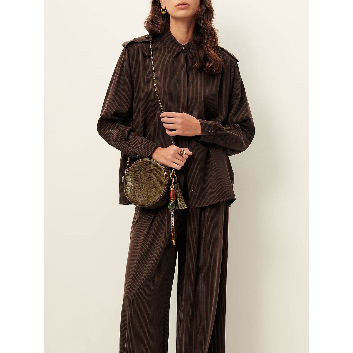 Chemise à manches longues, à fines rayures, pattes aux épaules, GINNIE marron, SESSUN
