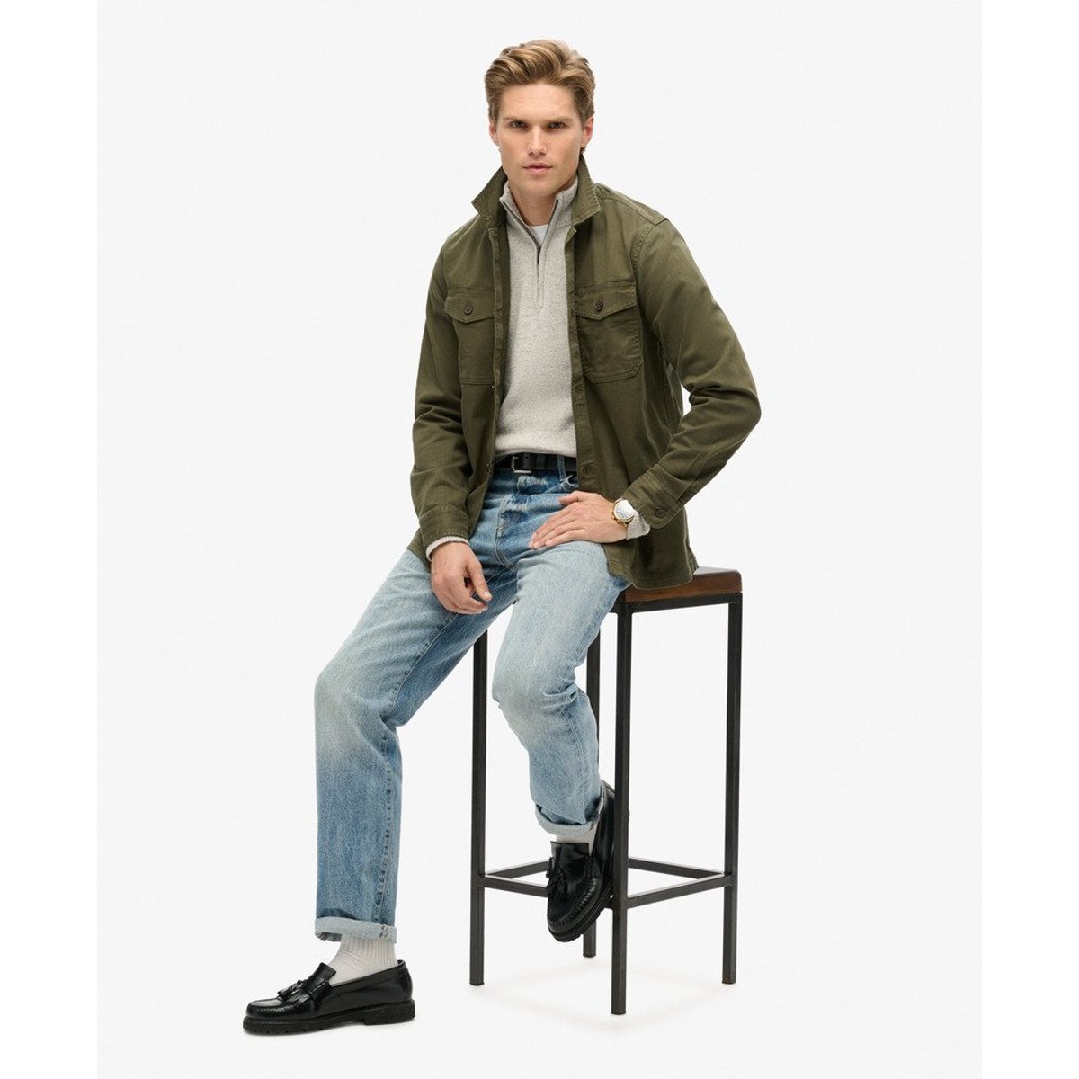Surchemise à chevrons Merchant Store vert olive kaki, SUPERDRY