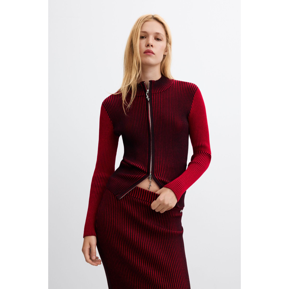 Jupe midi en maille irisée rouge, DESIGUAL