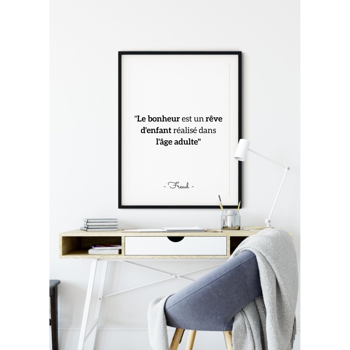 Affiche Freud : 'Le bonheur est un rêve...' blanc, L'AFFICHERIE