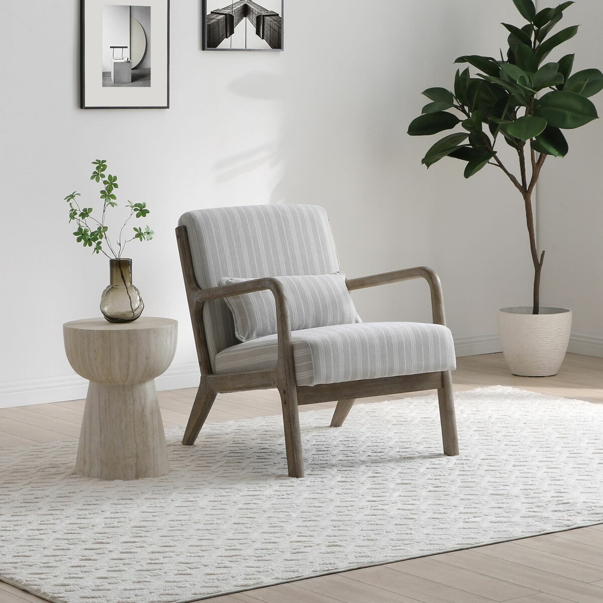 Ezra Chenille Stripe Armchair natural, SO'HOME
