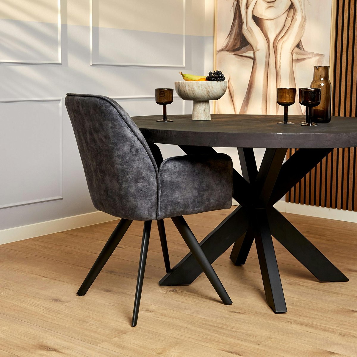 Fauteuil de table moderne en tissu (lot de 2) CORTINA anthracite, PIER IMPORT