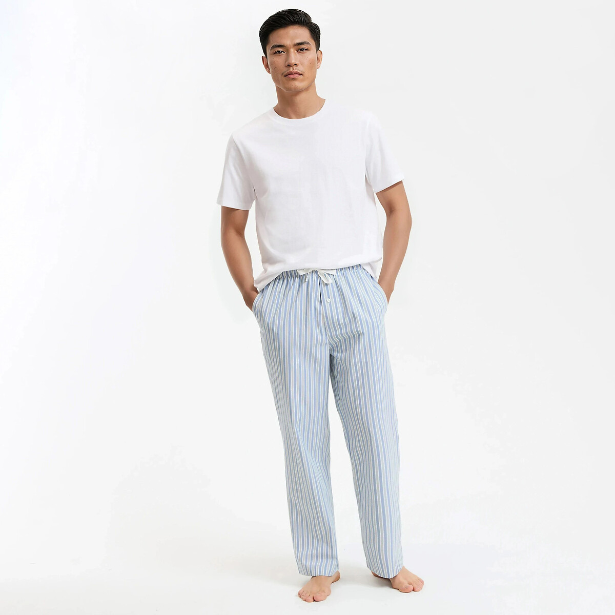 Pantalon pyjama à rayures en coton bleu rayé, LA REDOUTE COLLECTIONS