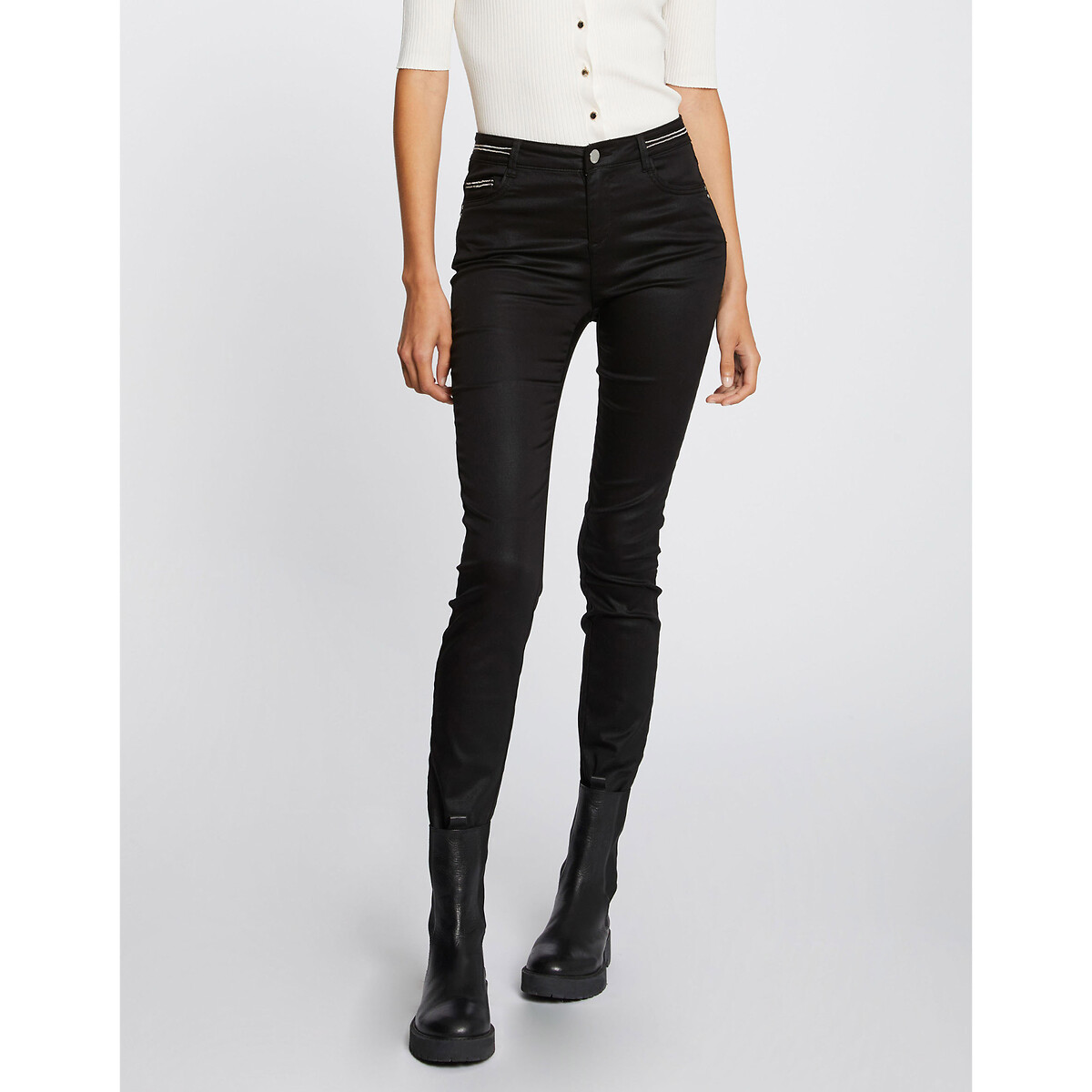 Slim Fit Coated Trousers black, MORGAN