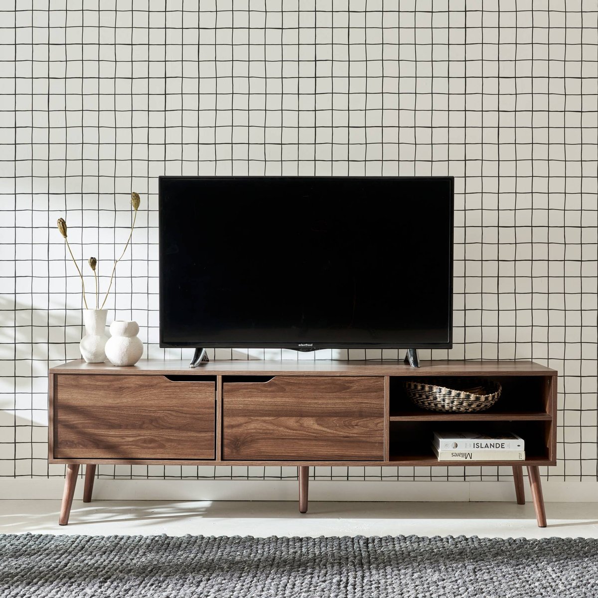 Meuble TV vintage décor bois 2 portes 160cm NEPAL décor bois de noyer, SWEEEK
