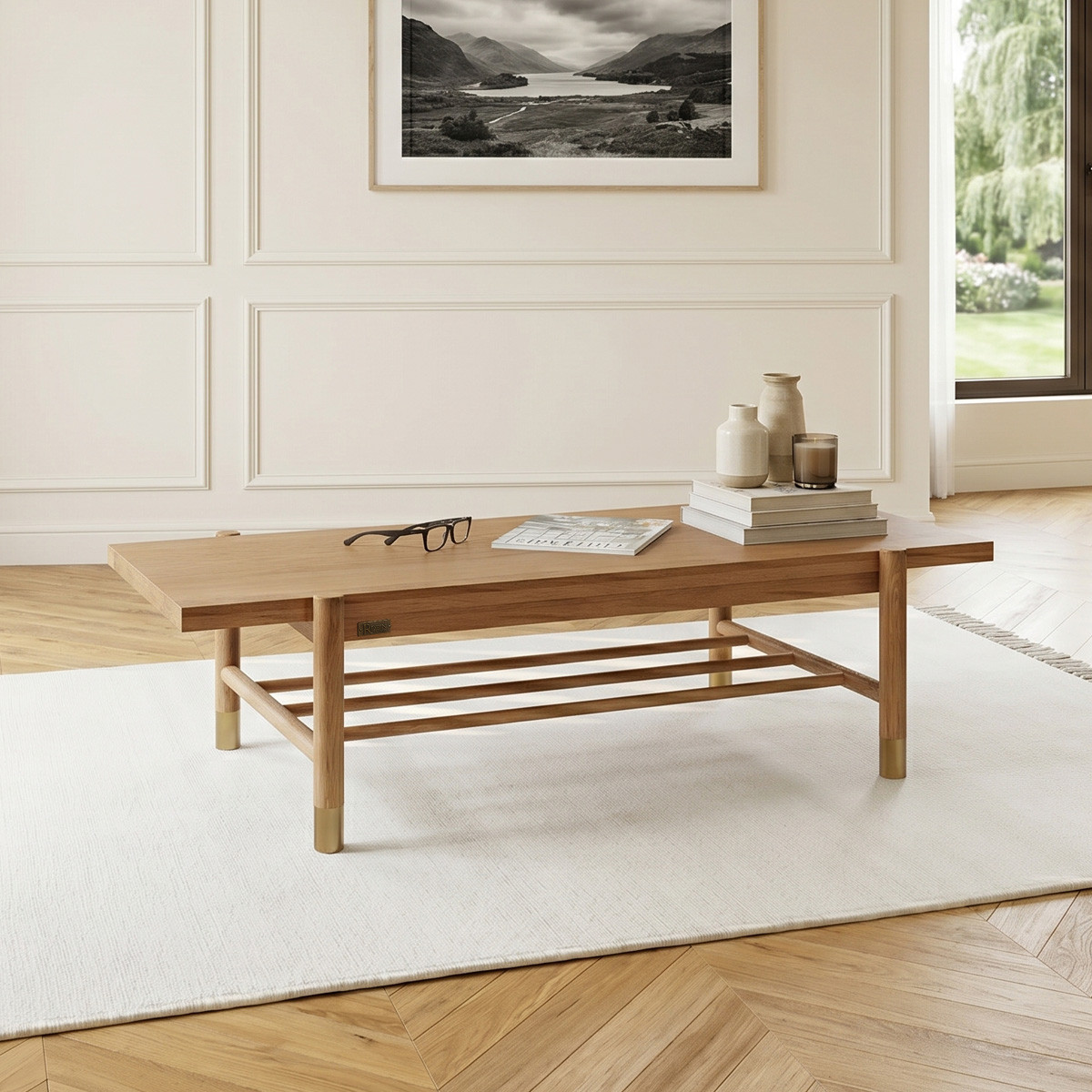 Table basse rectangulaire style scandinave en chêne GEORGETOWN beige, ROBIN DES BOIS