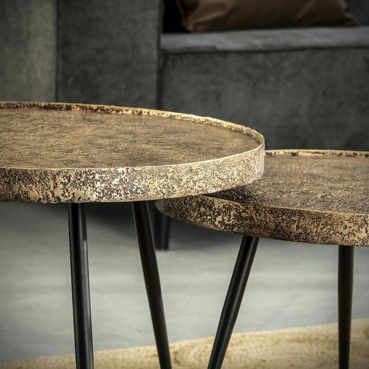 Table gigogne industrielle effet métal doré (lot de 2) doré, PIER IMPORT