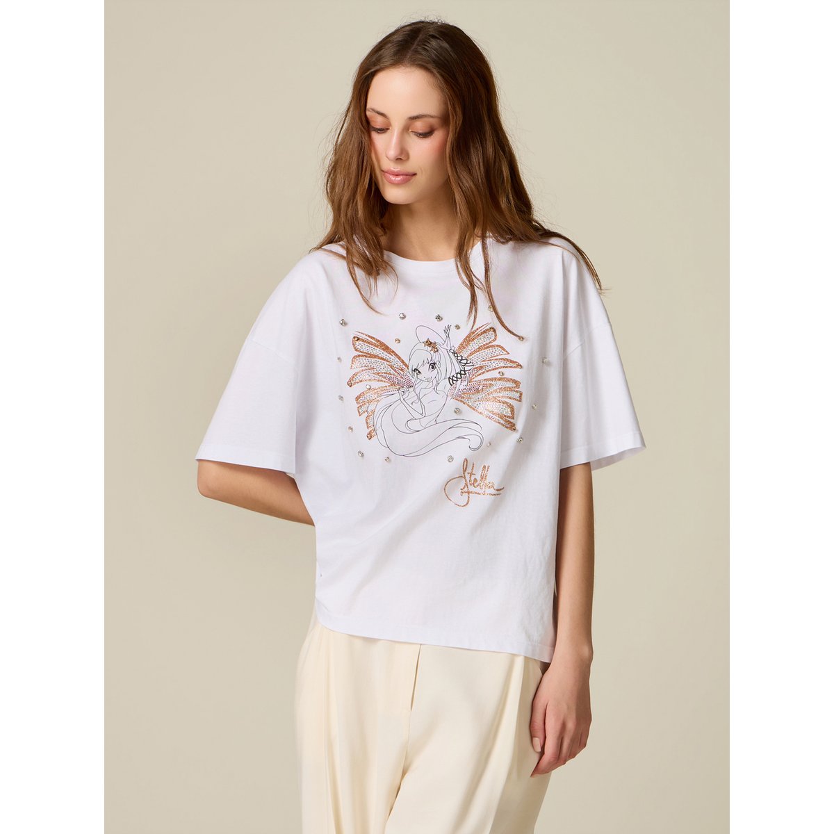 T-shirt Winx avec imprimé et paillettes blanc, OLTRE