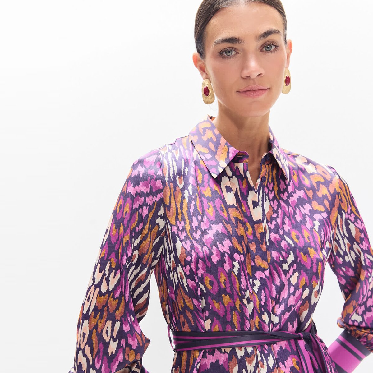 Robe chemise longue à imprimé animal à ceinture parme, LOLA CASADEMUNT