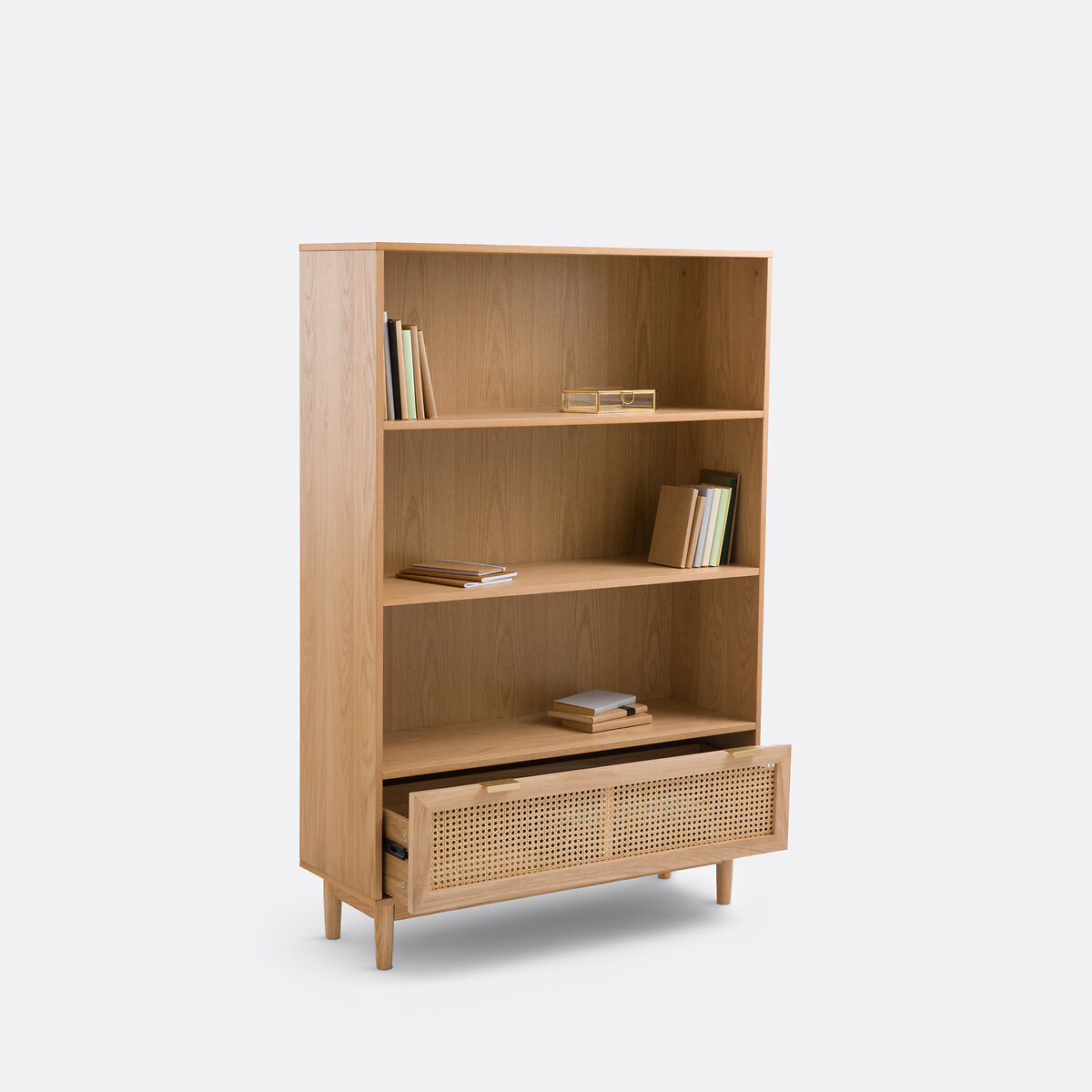 Loris Oak Veneer & Rattan Bookcase natural, LA REDOUTE INTERIEURS