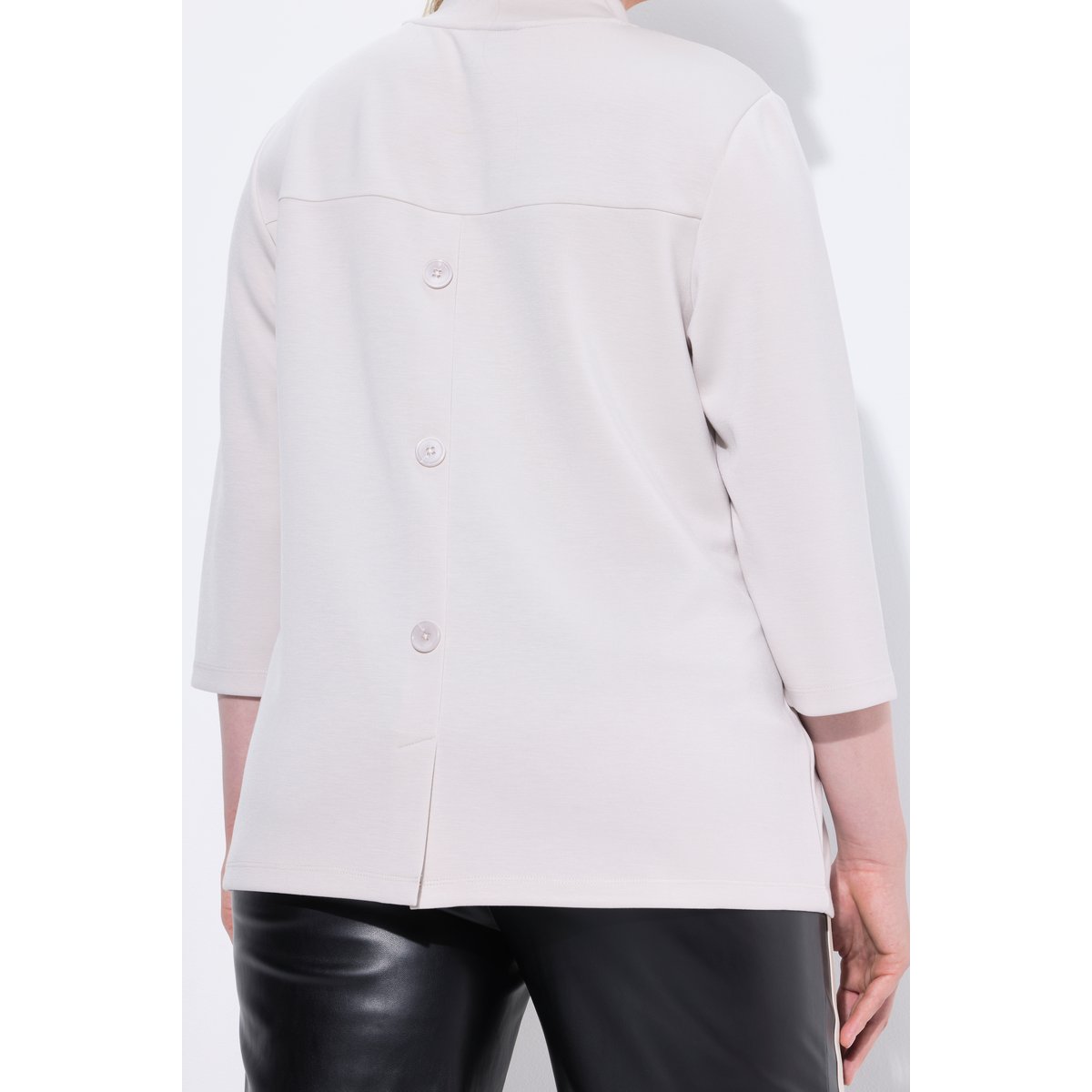 Sweat-shirt à col montant et manches 3/4 granit doux, ULLA POPKEN