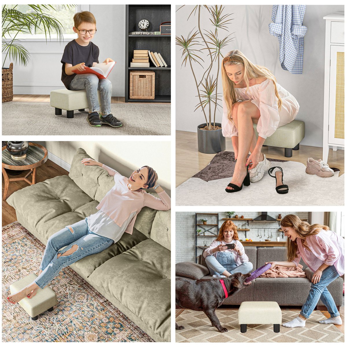 Repose-pieds Polyester Beige beige, HOMCOM