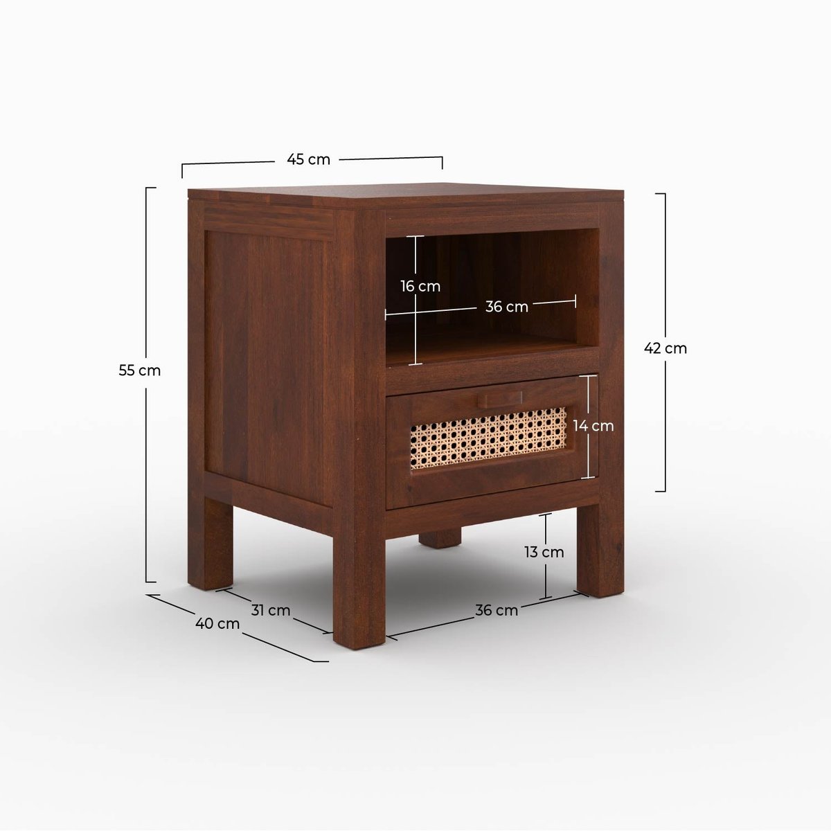 Table de chevet en bois de manguier et cannage - TIKI marron foncé, MAISON PAVANE