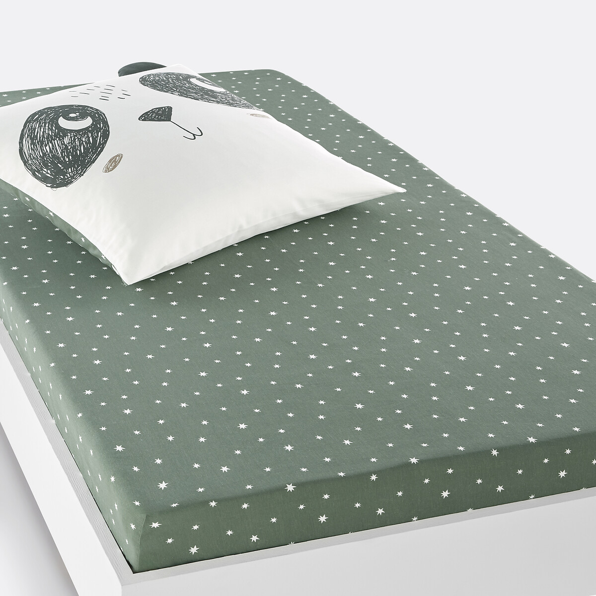 Drap-housse coton, Panda Mania imprimé kaki, LA REDOUTE INTERIEURS