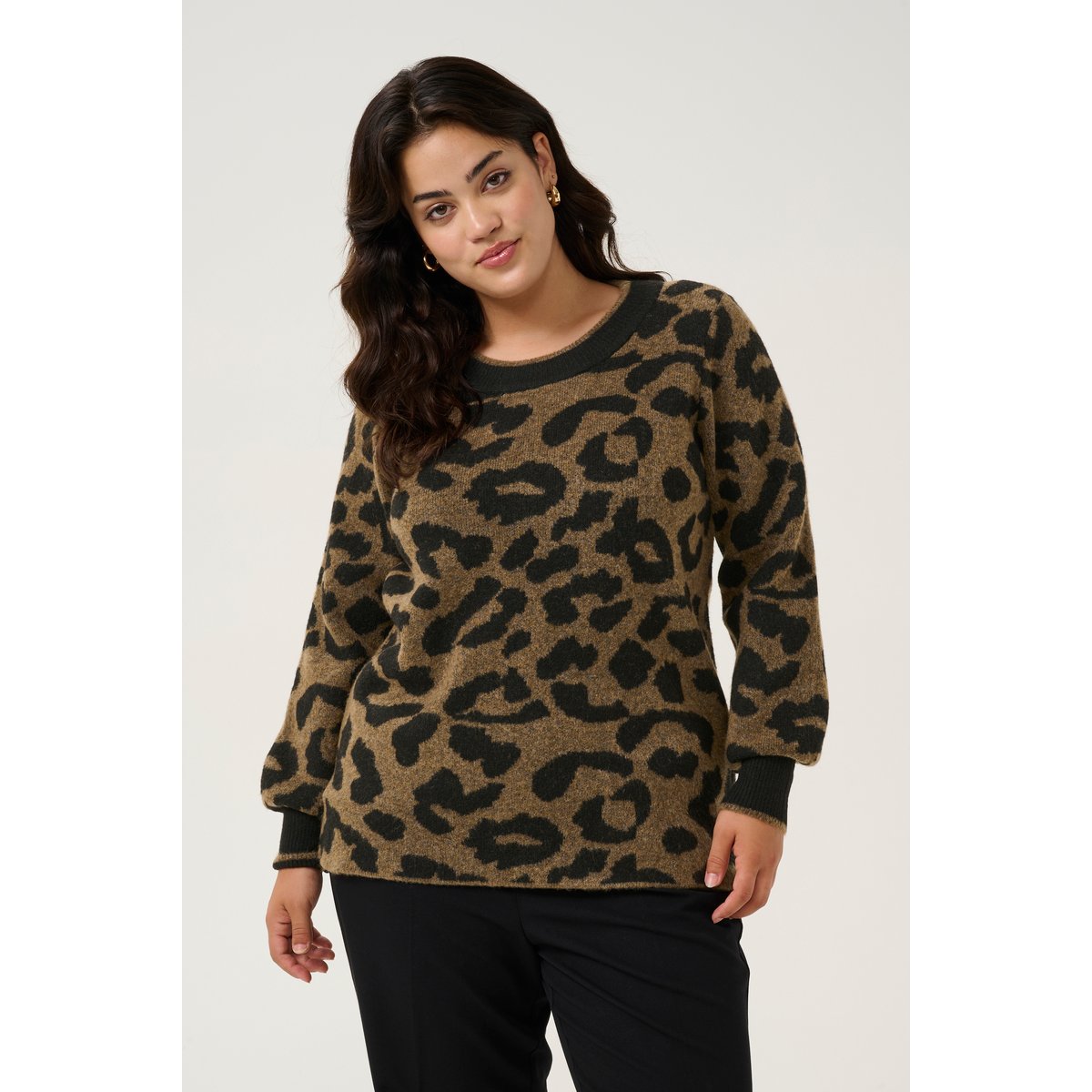 Knitted pullover marron/noir animalier brown/black animal pattern, KAFFE CURVE