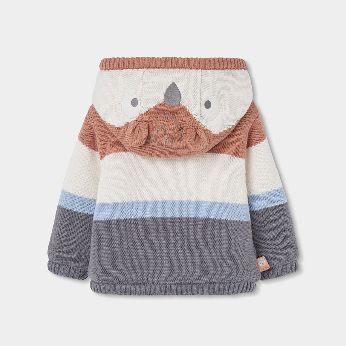 Veste en maille bébé garçon à rayures avec capuche marron, BOBOLI