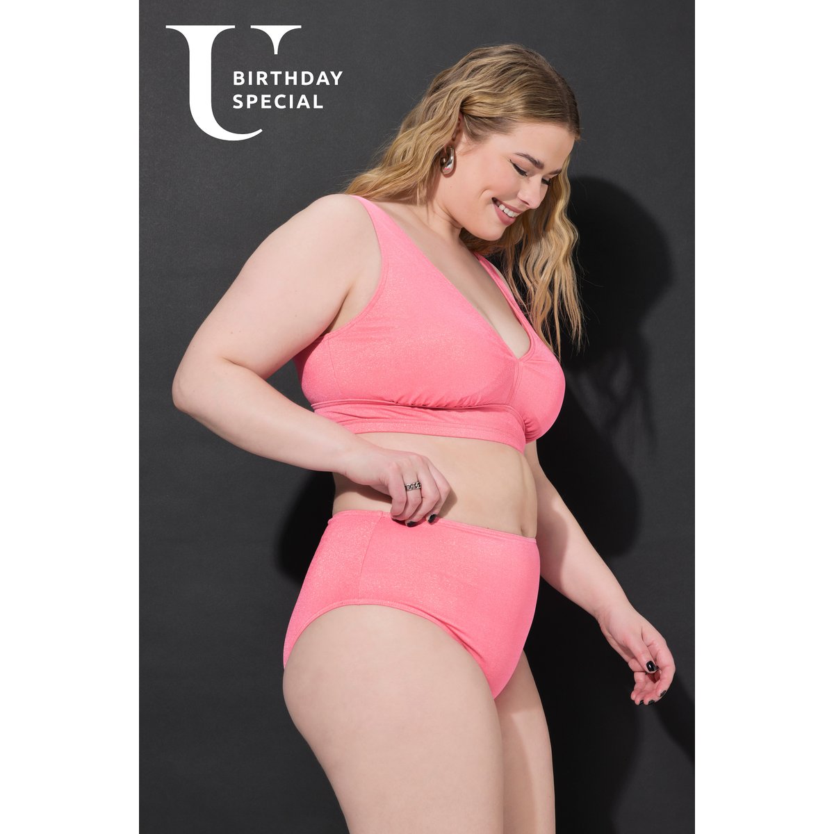 Bas de bikini taille haute, effet pailleté rose, STUDIO UNTOLD