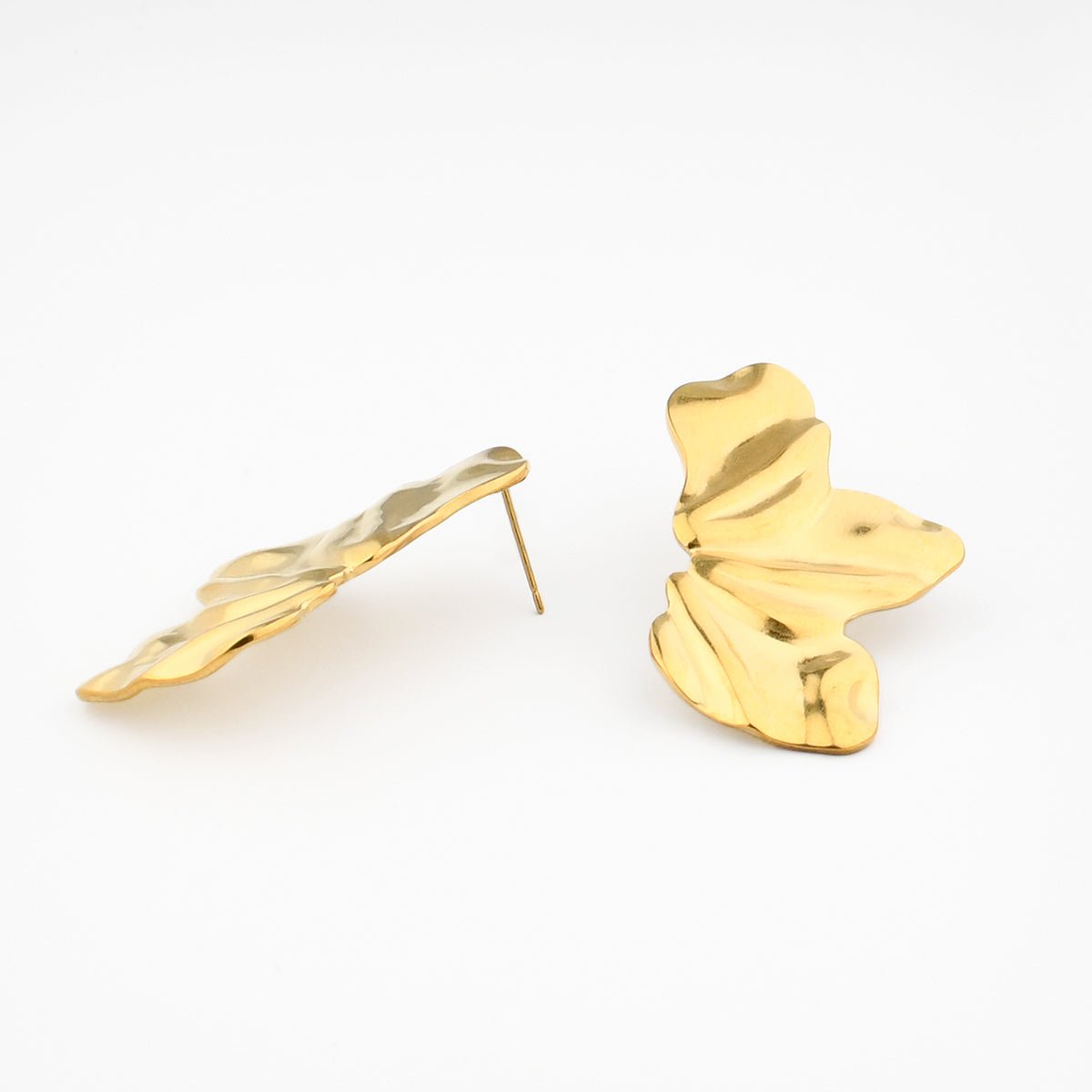 Boucles d'oreilles demi-feuilles acier inoxydable doré, BALABOOSTE