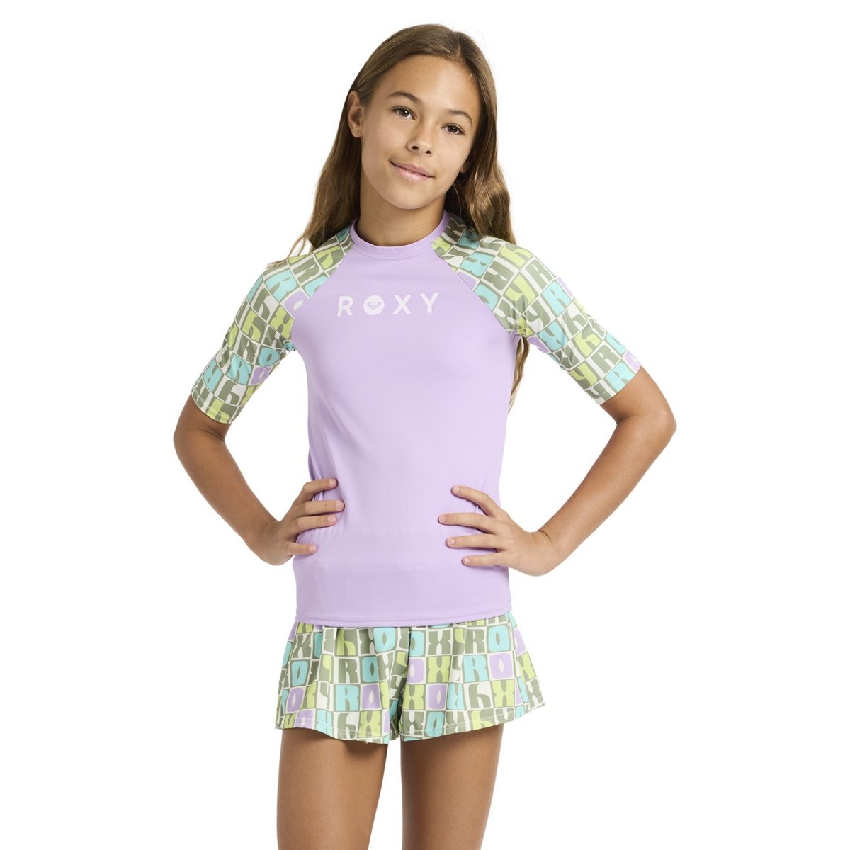Lycra manches courtes. vert oil green letter up, ROXY