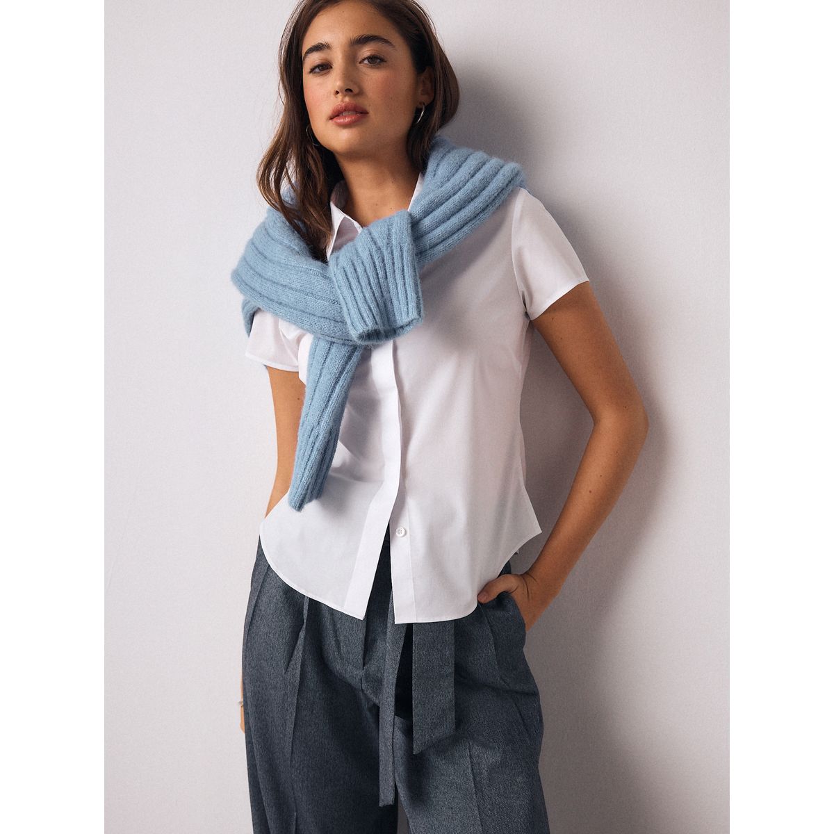 Chemise stretch ajustée à manches courtes blanc, NEXT