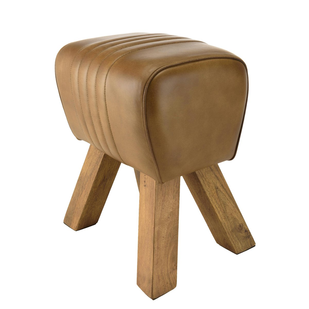 Tabouret cuir havane pieds en bois TIM marron, PIER IMPORT