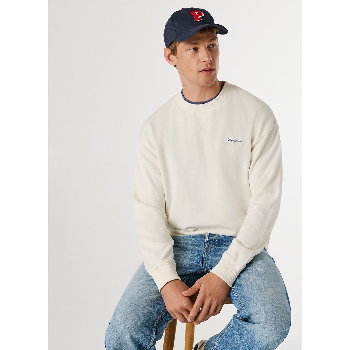Sweat col rond GEO CREW blanc cassé, PEPE JEANS