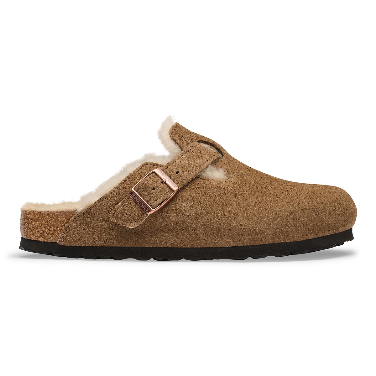 Gefütterte Clogs aus Wildleder Boston Sherling dunkelbraun, BIRKENSTOCK