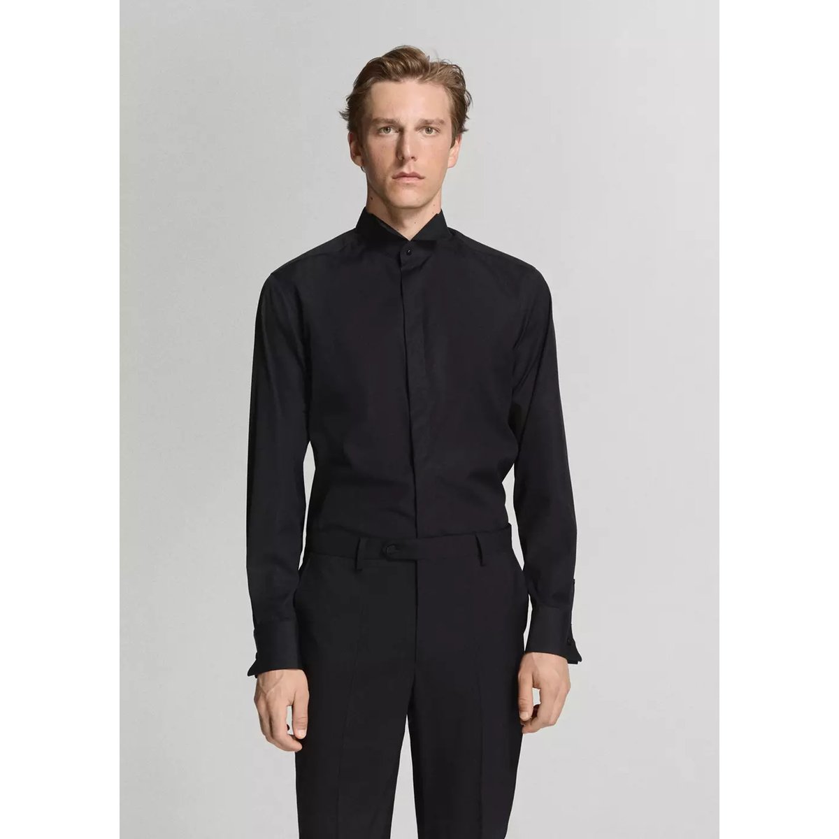 Chemise de costume à col smoking noir, MANGO MAN