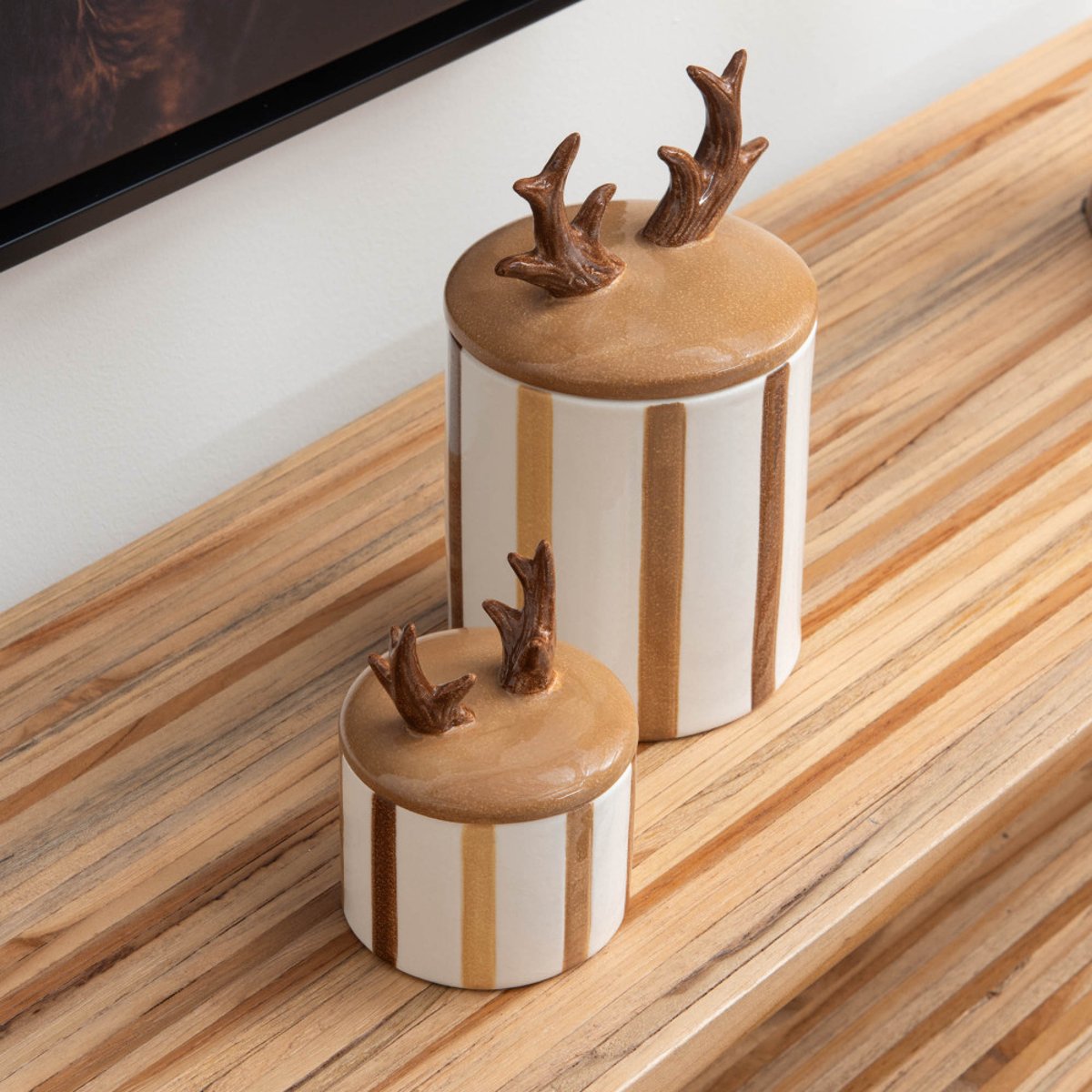 Boîte cerf en céramique H20 cm blanc, AMADEUS