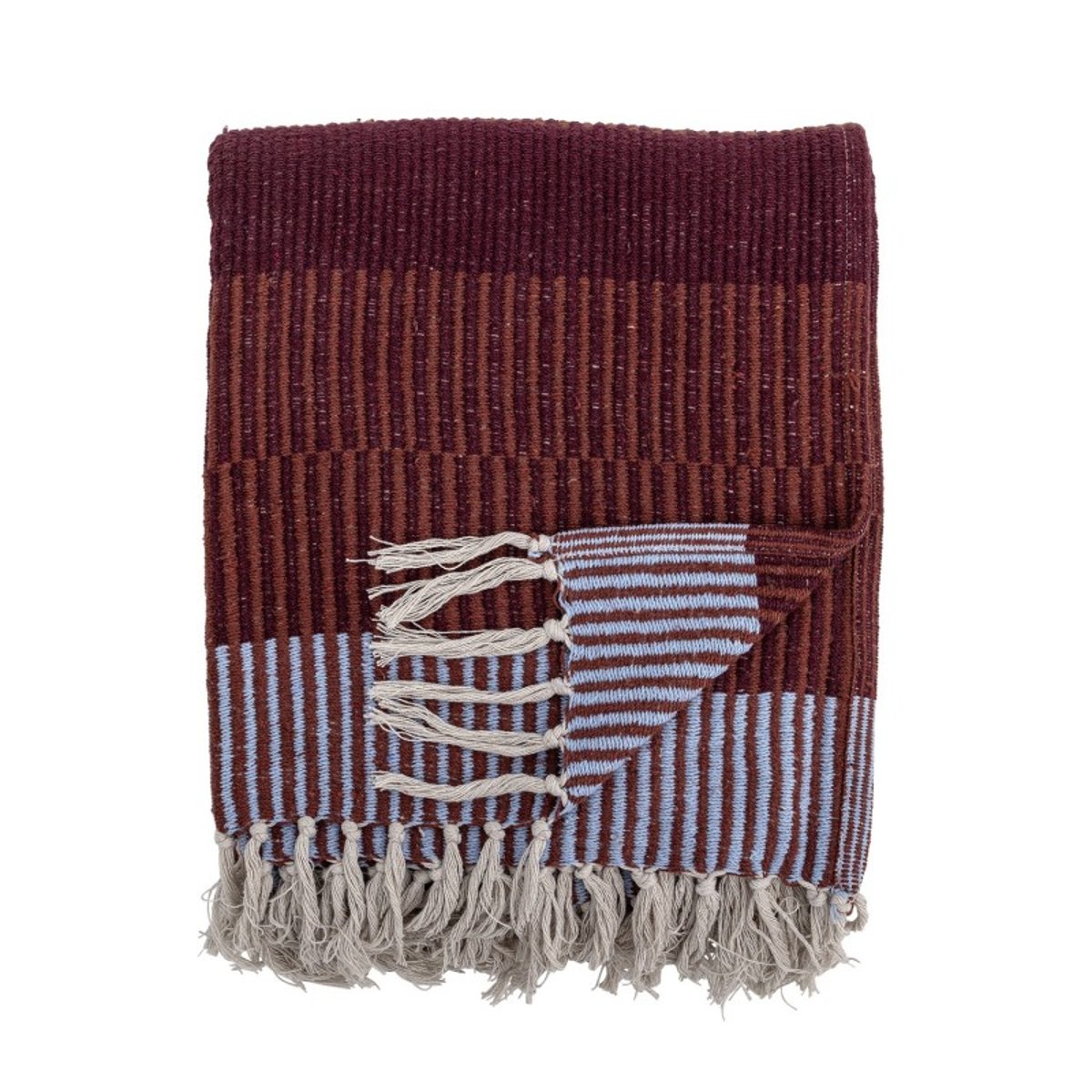 Plaid rayures coton recyclé ISNEL rouge bordeaux, BLOOMINGVILLE
