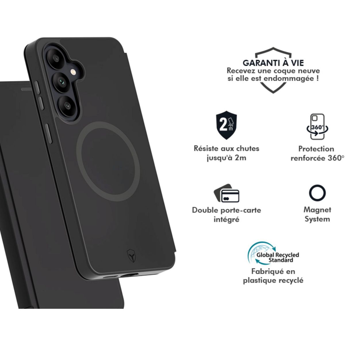 Coque étui Magnet S26+ noir couleur unique, FORCE CASE