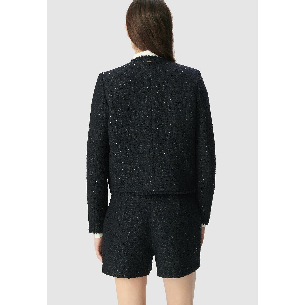 Veste courte effet tweed et sequins brodés marine, IKKS