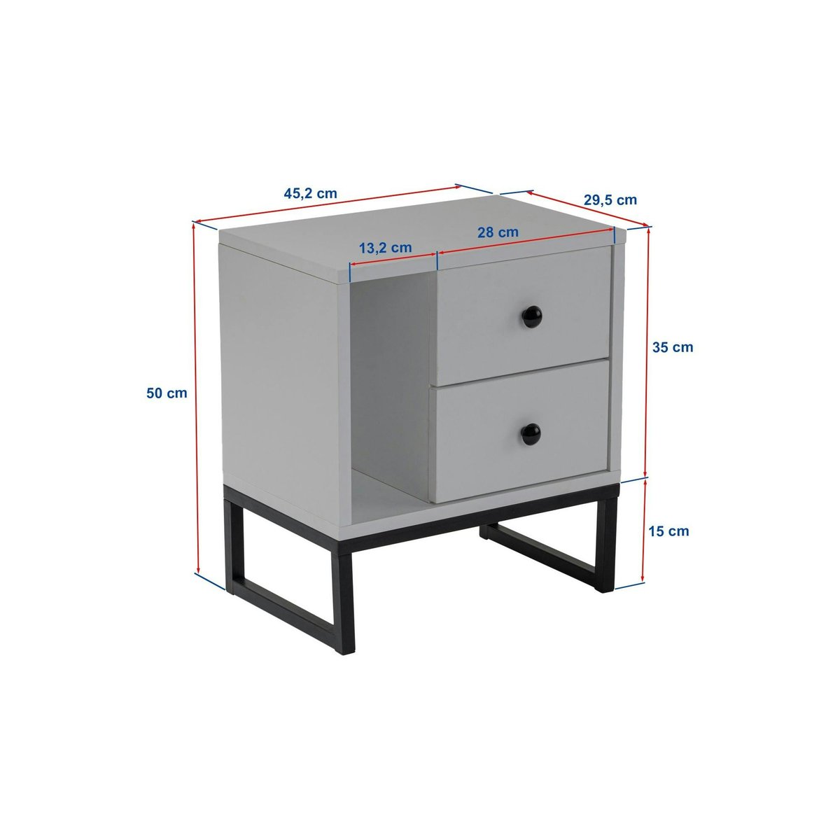 Table de chevet 2 tiroirs 1 niche MARFA noir / noir, PIER IMPORT