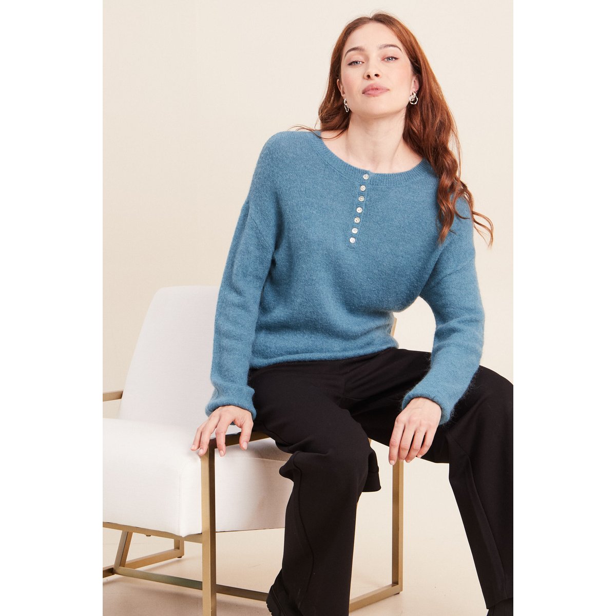 Pull col tunisien bleu pétrole, BREAL