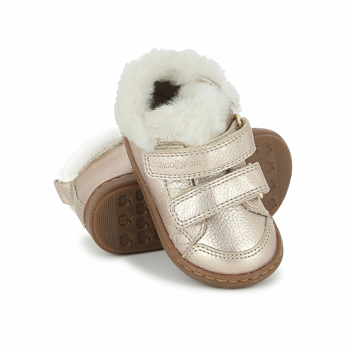Kids Bouba Wool Leather Trainers with Touch 'n' Close Fastening gold-coloured, SHOO POM