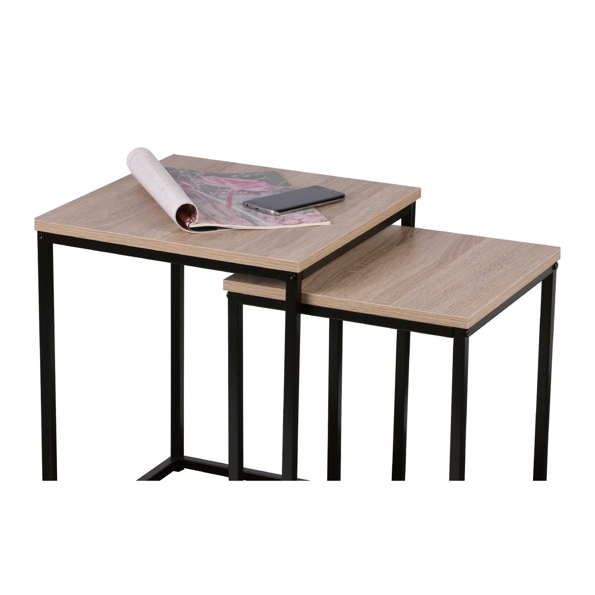 Set de 2 Tables d'Appoint Gigognes en Bois et Métal Noir - 40x40x50cm noir, WADIGA
