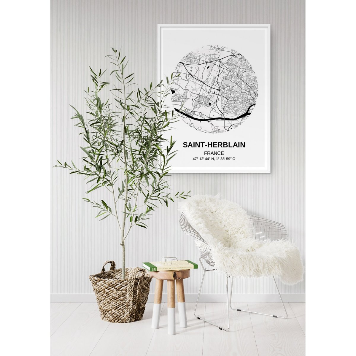 Affiche Carte Saint Herblain blanc, L'AFFICHERIE