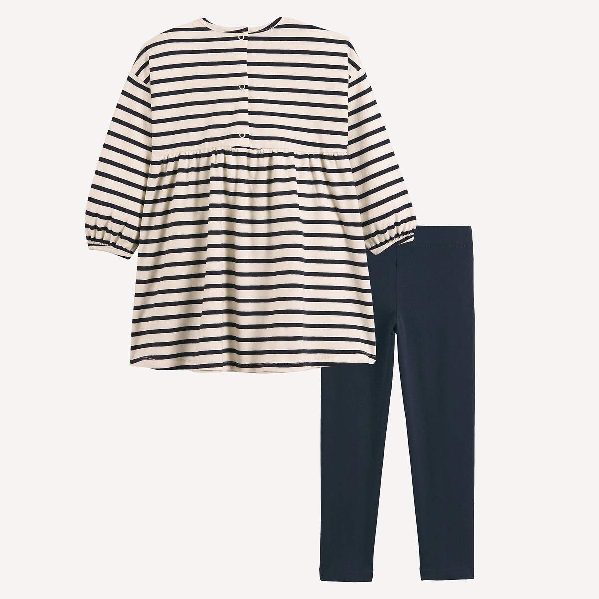 Striped Dress and Plain Leggings Outfit striped + navy, LA REDOUTE COLLECTIONS