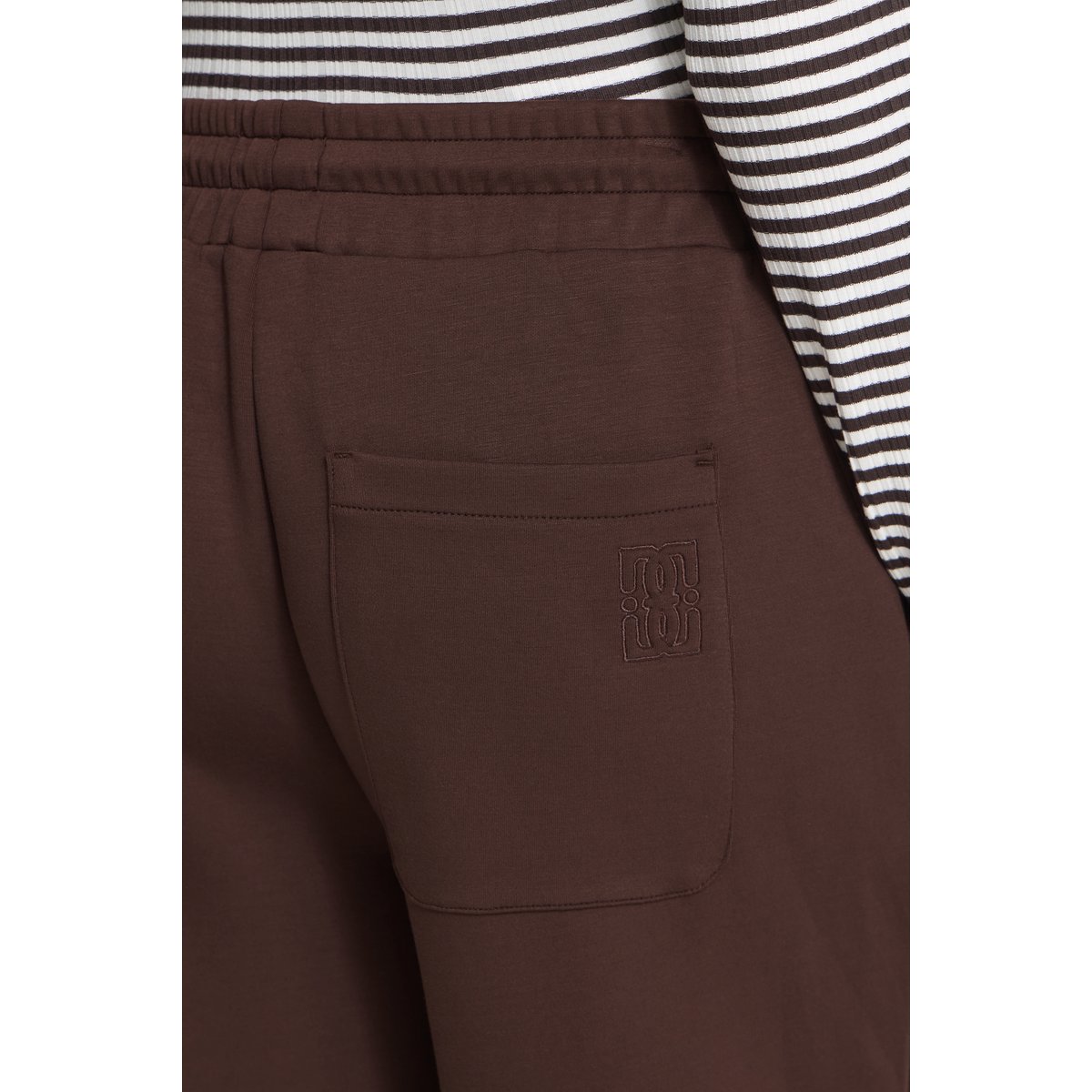 Pantalon coupe droite, jambes larges, taille élastiquée marron chocory coffee, ICHI