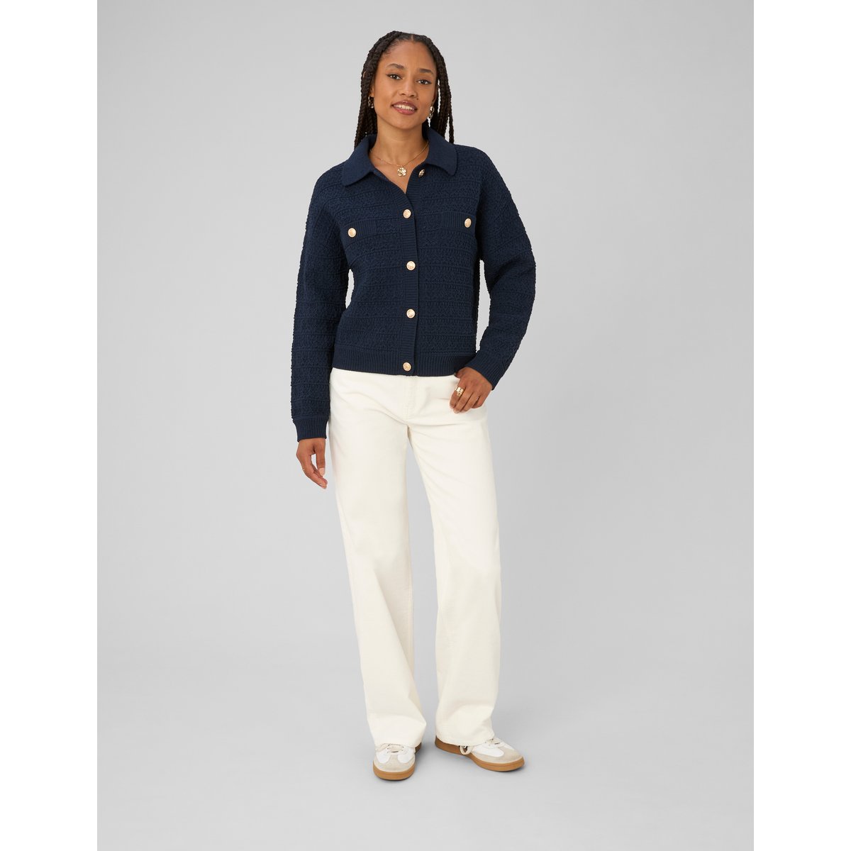 Gilet boutonné col polo bleu foncé, BZB