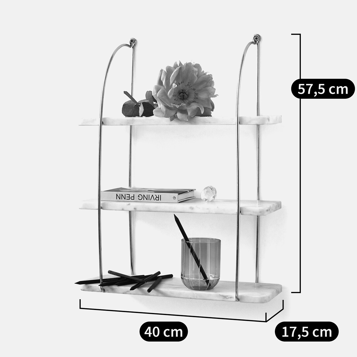 Wandrek in marmer en messing L40 cm, Fitia wit/messing/messing, LA REDOUTE INTERIEURS