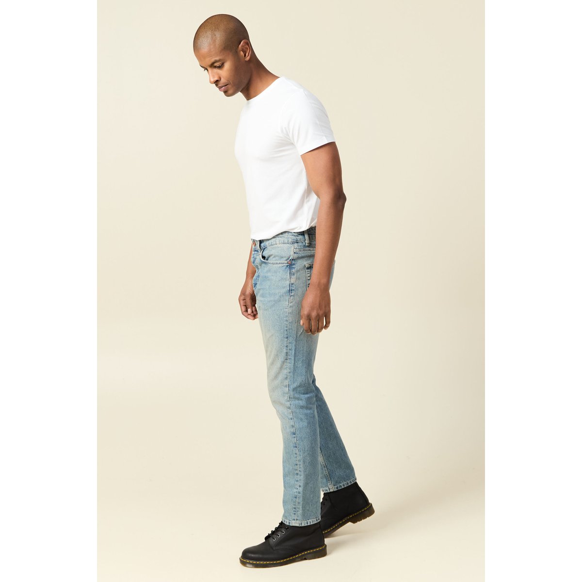 Jeans straight taille tapered denim dirty, BONOBO