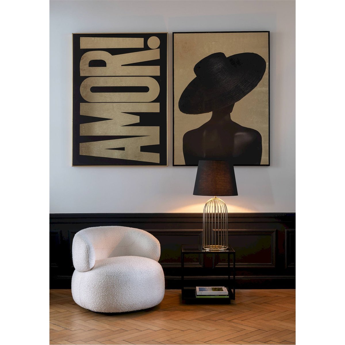 Tableau mural rectangulaire en toile message amour noir profond et doré mat, RECOLLECTION