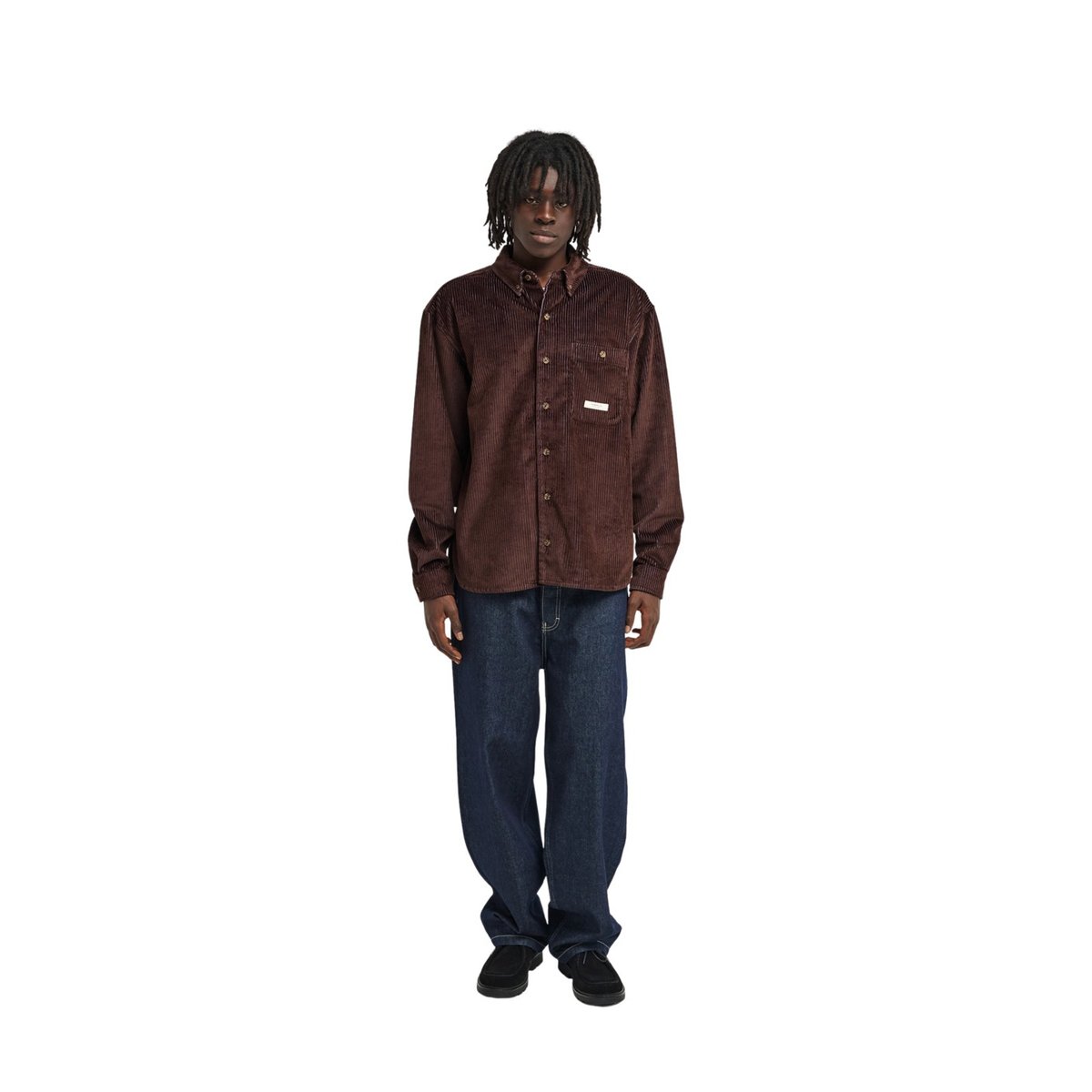 Chemise manches longues en velours côtelé RELAX BI COLOR marron java, ELEMENT